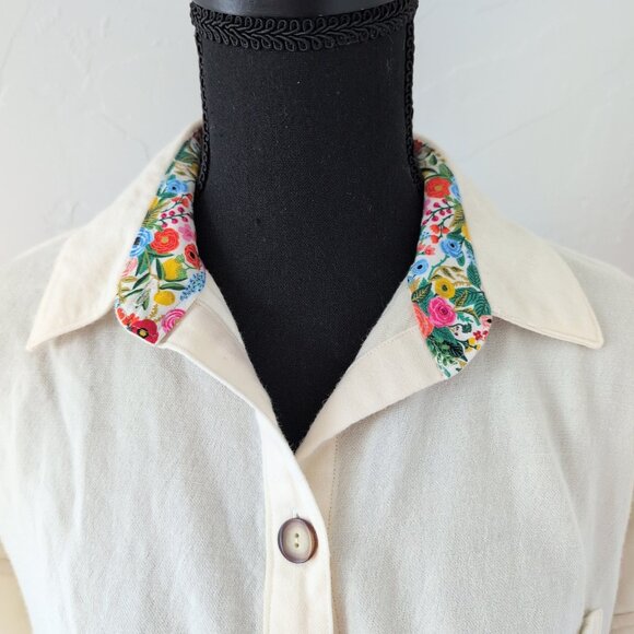 Rifle Paper Company Floral Trim Wool Blend Long-Line Button Up Tunic Off White - Picture 3 of 16